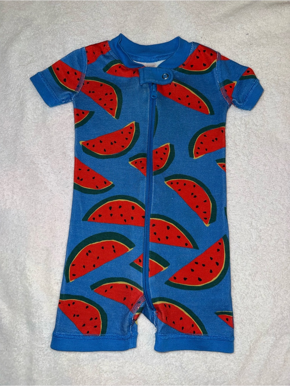 Hanna Andersson Baby Summer Zip Shortie Sleeper in Watermelon print, size 3-6 mo
